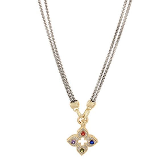 Layered & Pave CZ Clover Duo Necklace - Picture 1 of 2
